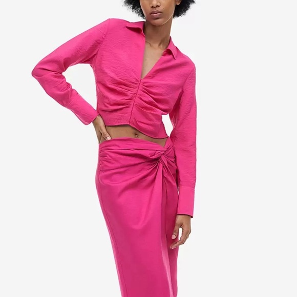 H&M Pink Ruched Long Sleeve Crop Top - Picture 3 of 10